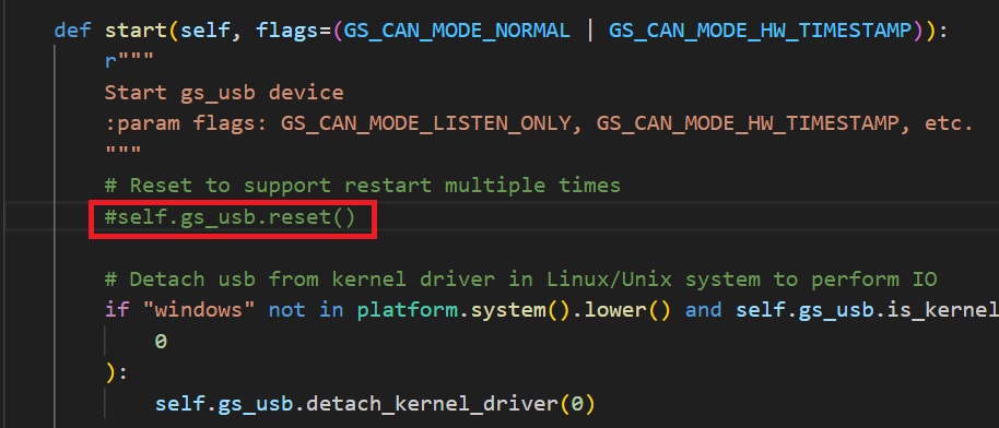 self.gs_usb.reset()をコメントアウトしている様子